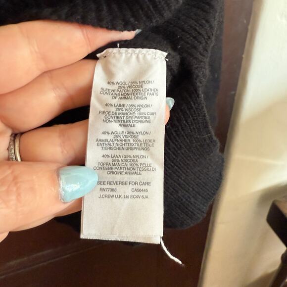 J.CREW | Black Wool Blend V Neck Sweater with Leather Elbow Patches | Small - Picture 5 of 6